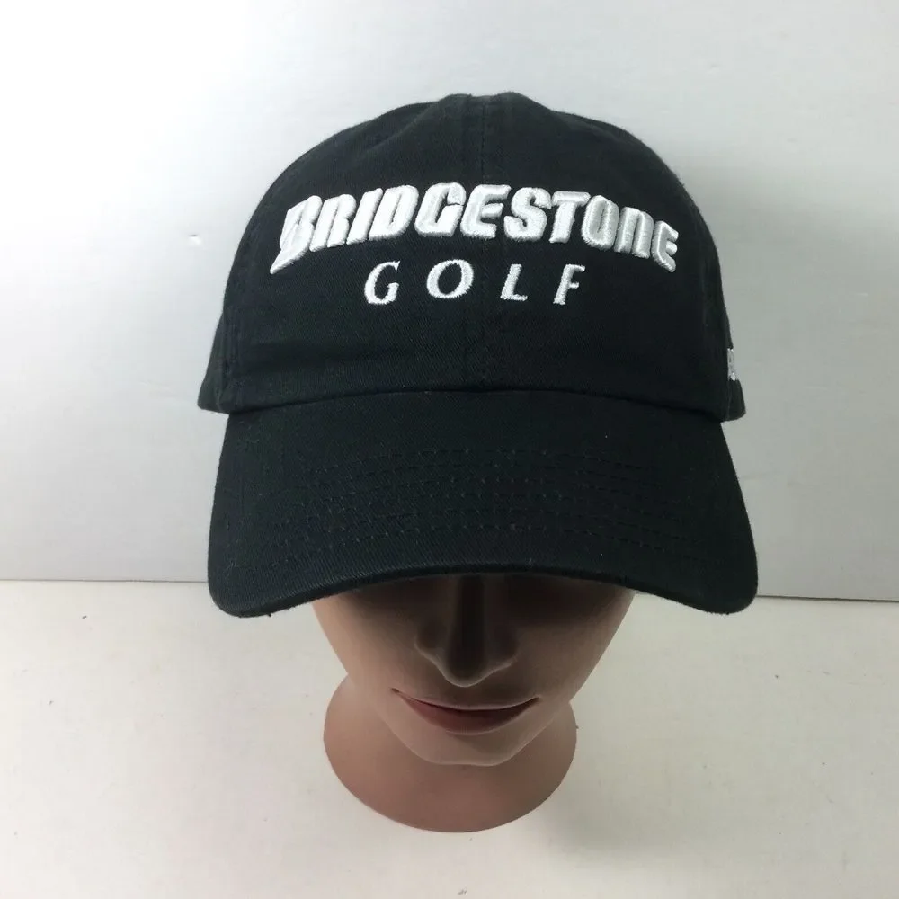 Bridgestone‎ Golf Hat Black SpellOut Strap back Baseball Cap Boom It